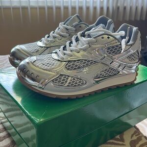 Bottega Veneta Orbit Silver and White Sneakers
